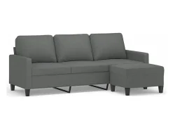Sofá de 3 plazas con taburete de tela gris oscuro 180 cm