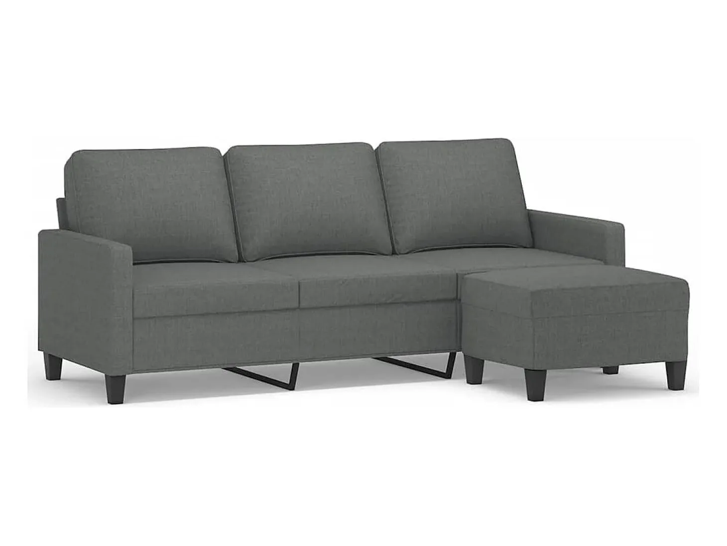 Sofá de 3 plazas con taburete de tela gris oscuro 180 cm