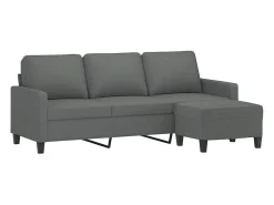 Sofá de 3 plazas con taburete de tela gris oscuro 180 cm