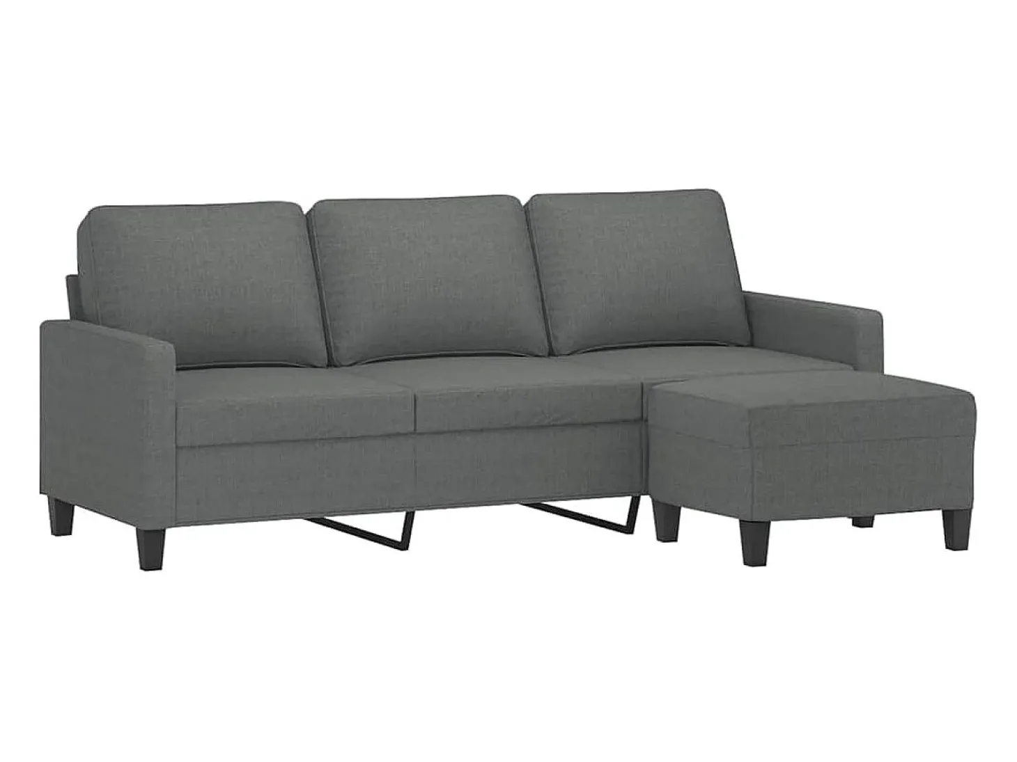 Sofá de 3 plazas con taburete de tela gris oscuro 180 cm
