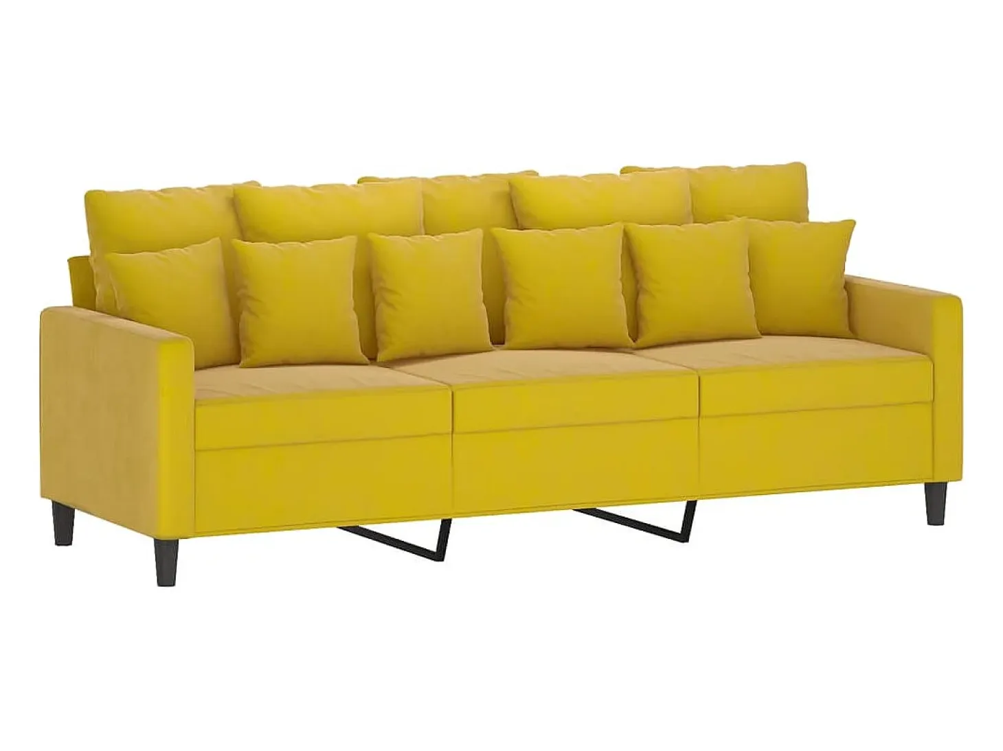 Sofá de 3 plazas con taburete terciopelo amarillo 180 cm
