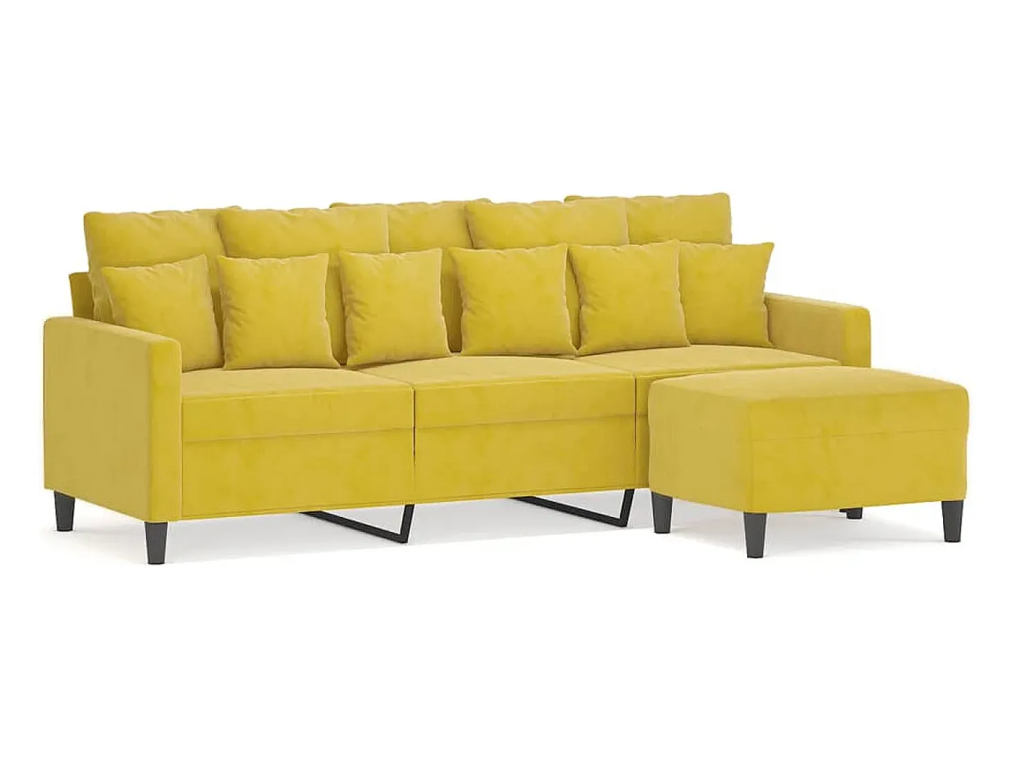 Sofá de 3 plazas con taburete terciopelo amarillo 180 cm