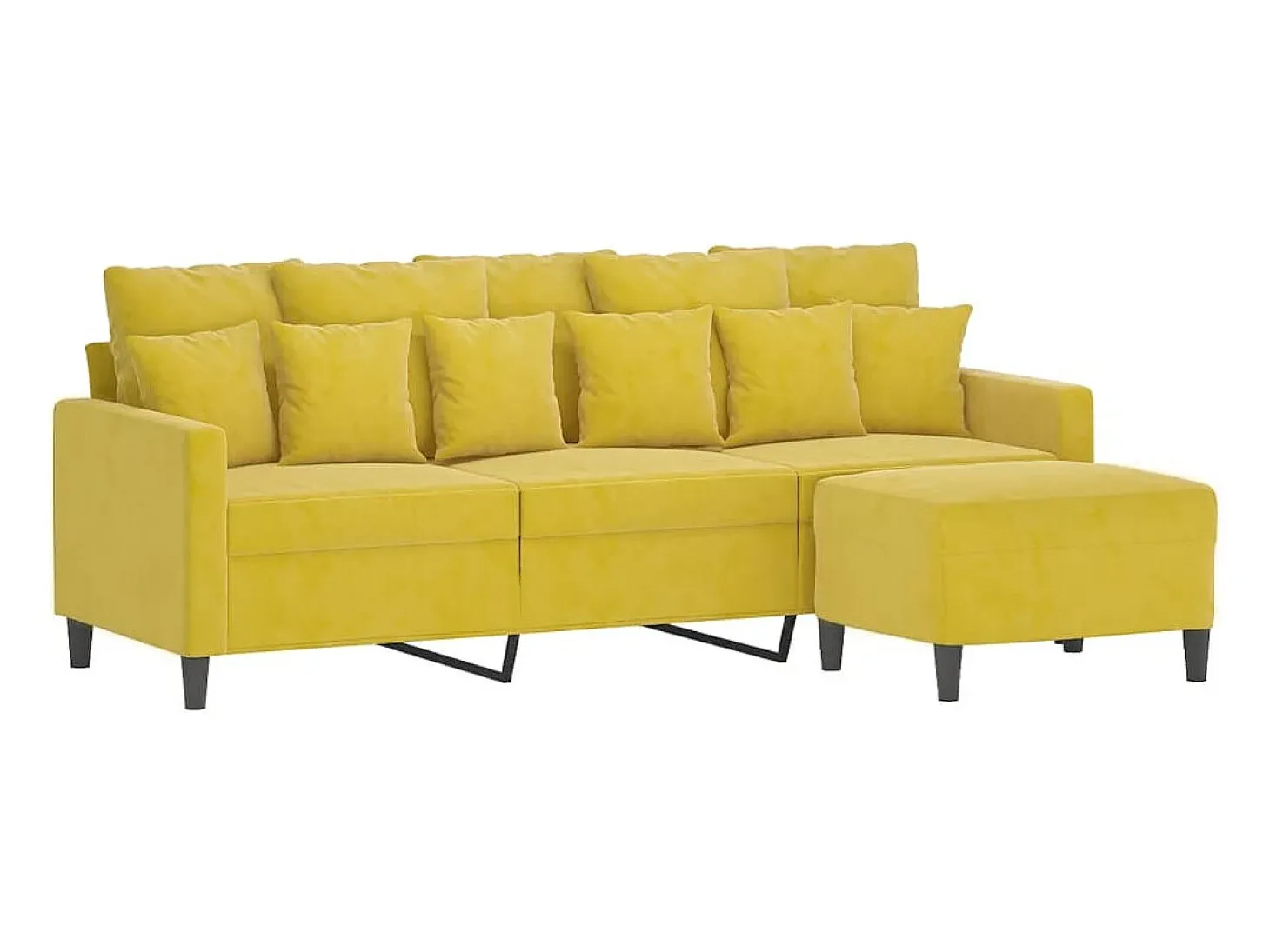 Sofá de 3 plazas con taburete terciopelo amarillo 180 cm