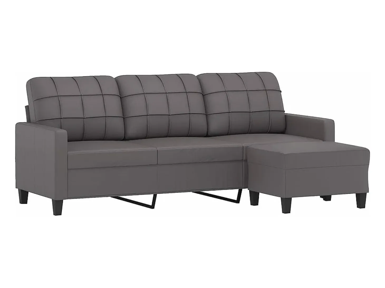 Sofá de 3 plazas con taburete cuero sintético gris 180 cm