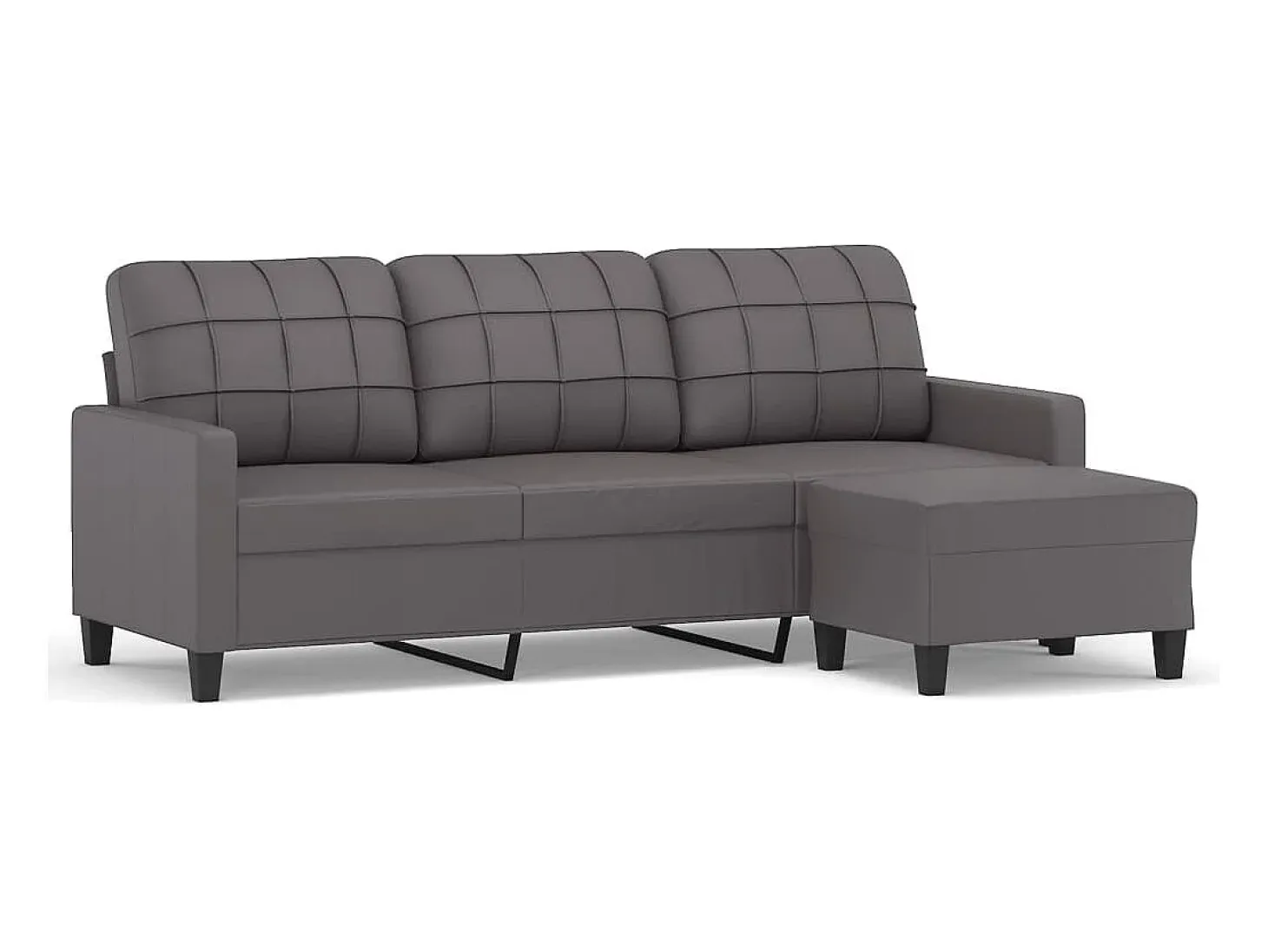 Sofá de 3 plazas con taburete cuero sintético gris 180 cm