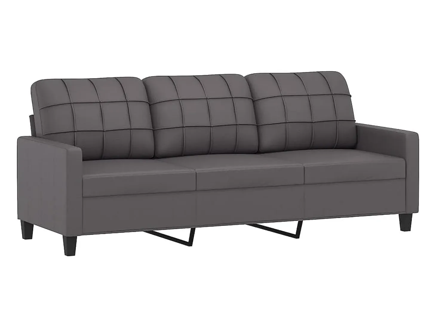 Sofá de 3 plazas con taburete cuero sintético gris 180 cm