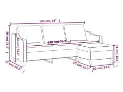 Sofá de 3 plazas con taburete de tela marrón 180 cm