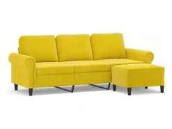 Sofá de 3 plazas con taburete terciopelo amarillo 180 cm