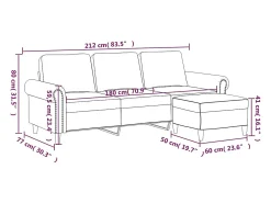 Sofá de 3 plazas con taburete terciopelo amarillo 180 cm