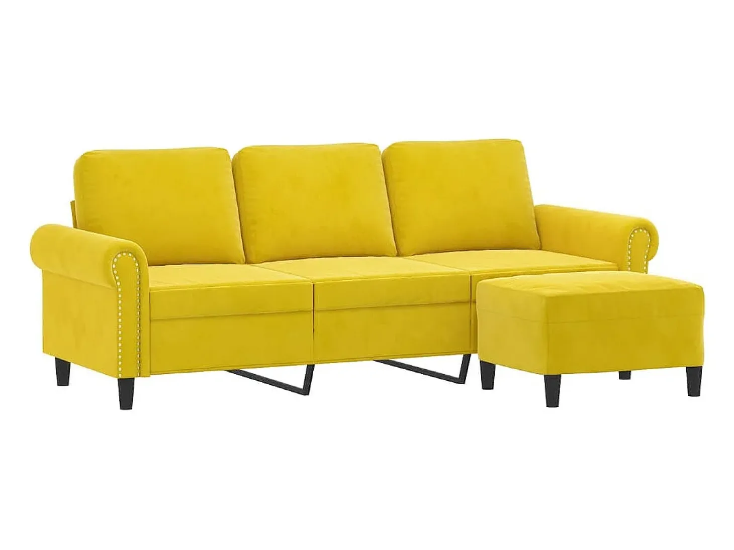 Sofá de 3 plazas con taburete terciopelo amarillo 180 cm