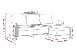 Sofá de 3 plazas con taburete de terciopelo marrón 180 cm