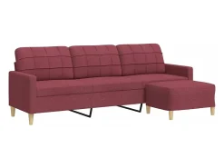 Sofá de 3 plazas con taburete de tela rojo tinto 210 cm