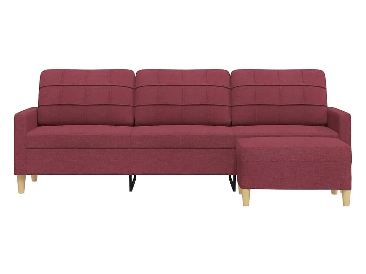 Sofá de 3 plazas con taburete de tela rojo tinto 210 cm