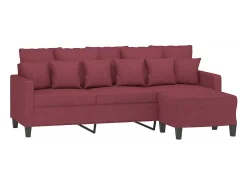 Sofá de 3 plazas con taburete de tela rojo tinto 180 cm