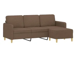 Sofá de 3 plazas con taburete de tela marrón 180 cm