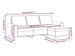 Sofá de 3 plazas con taburete de tela rojo tinto 180 cm
