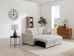 Sofá de 3 plazas convertible en pana beige INIZOR