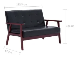 Sofá de 2 plazas cuero sintético negro PWFG32058
