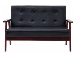 Sofá de 2 plazas cuero sintético negro PWFG32058