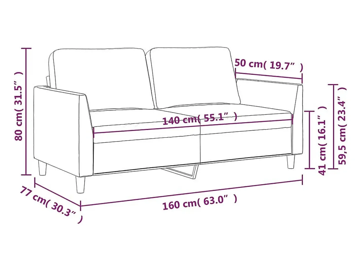 Sofá de 2 plazas de cuero sintético color crema 140 cm