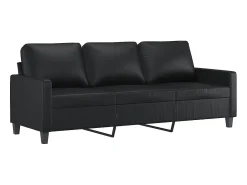 Sofá de 3 plazas de cuero sintético negro 180 cm