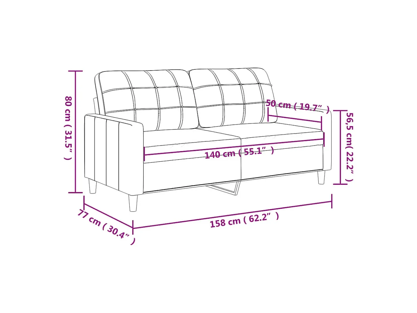Sofá de 2 plazas de cuero sintético color crema 140 cm