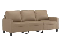 Sofá de 3 plazas de cuero sintético color capuchino 180 cm
