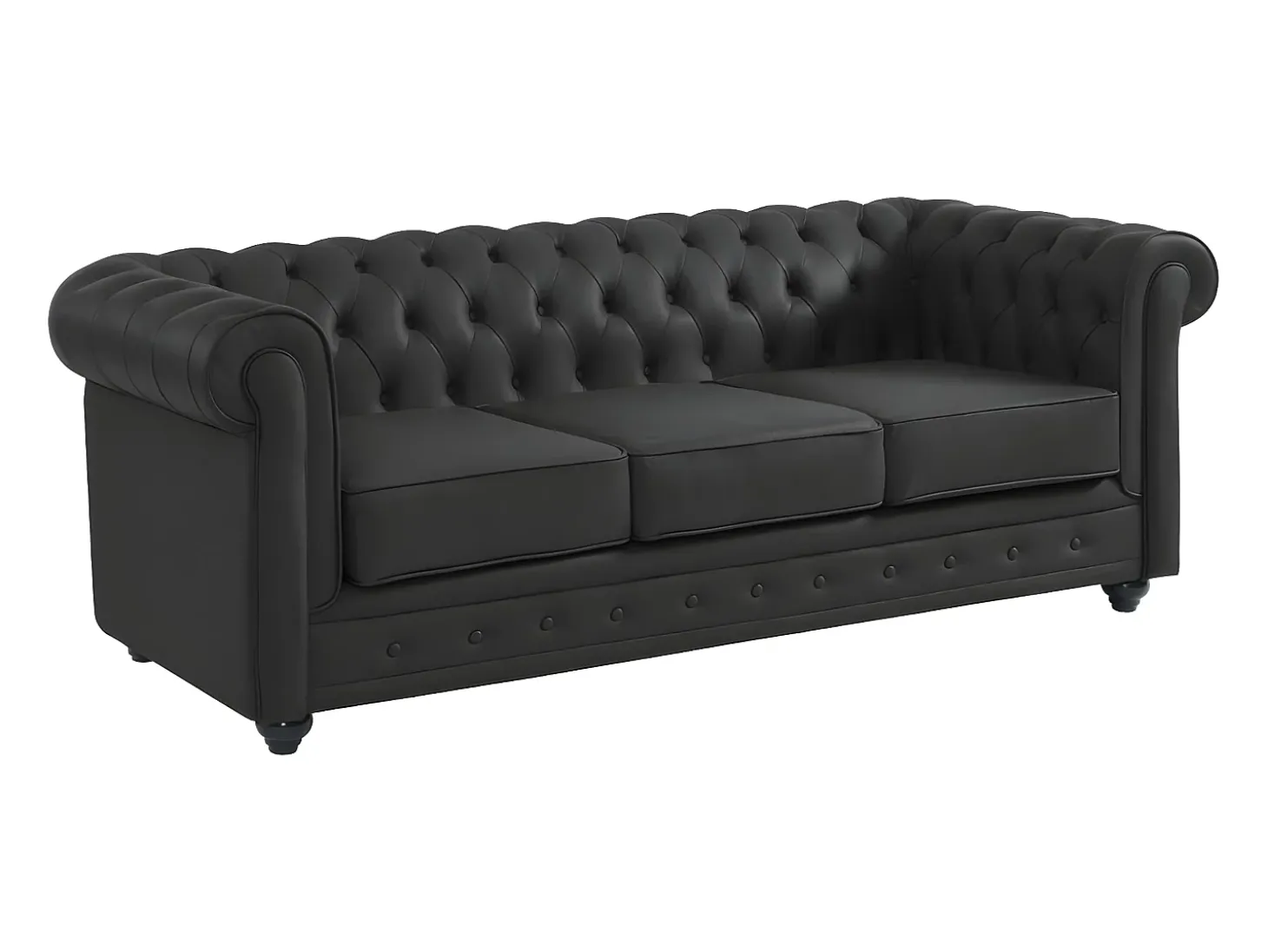 Sofá de 3 plazas de piel de búfalo negro CHESTERFIELD
