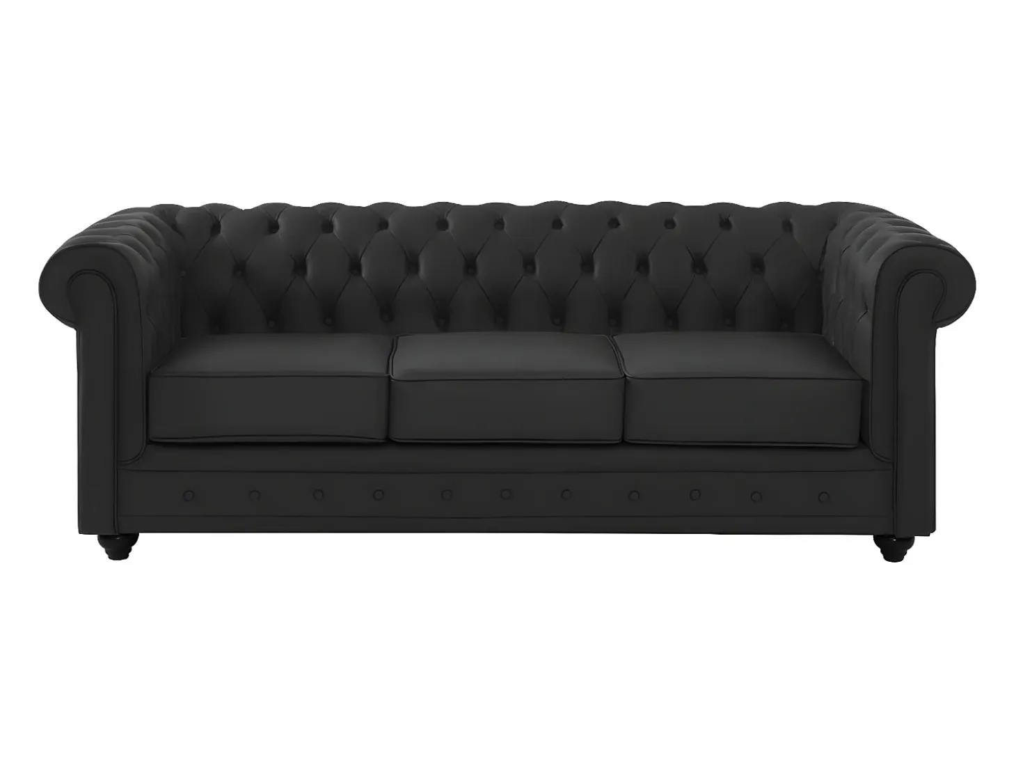 Sofá de 3 plazas de piel de búfalo negro CHESTERFIELD