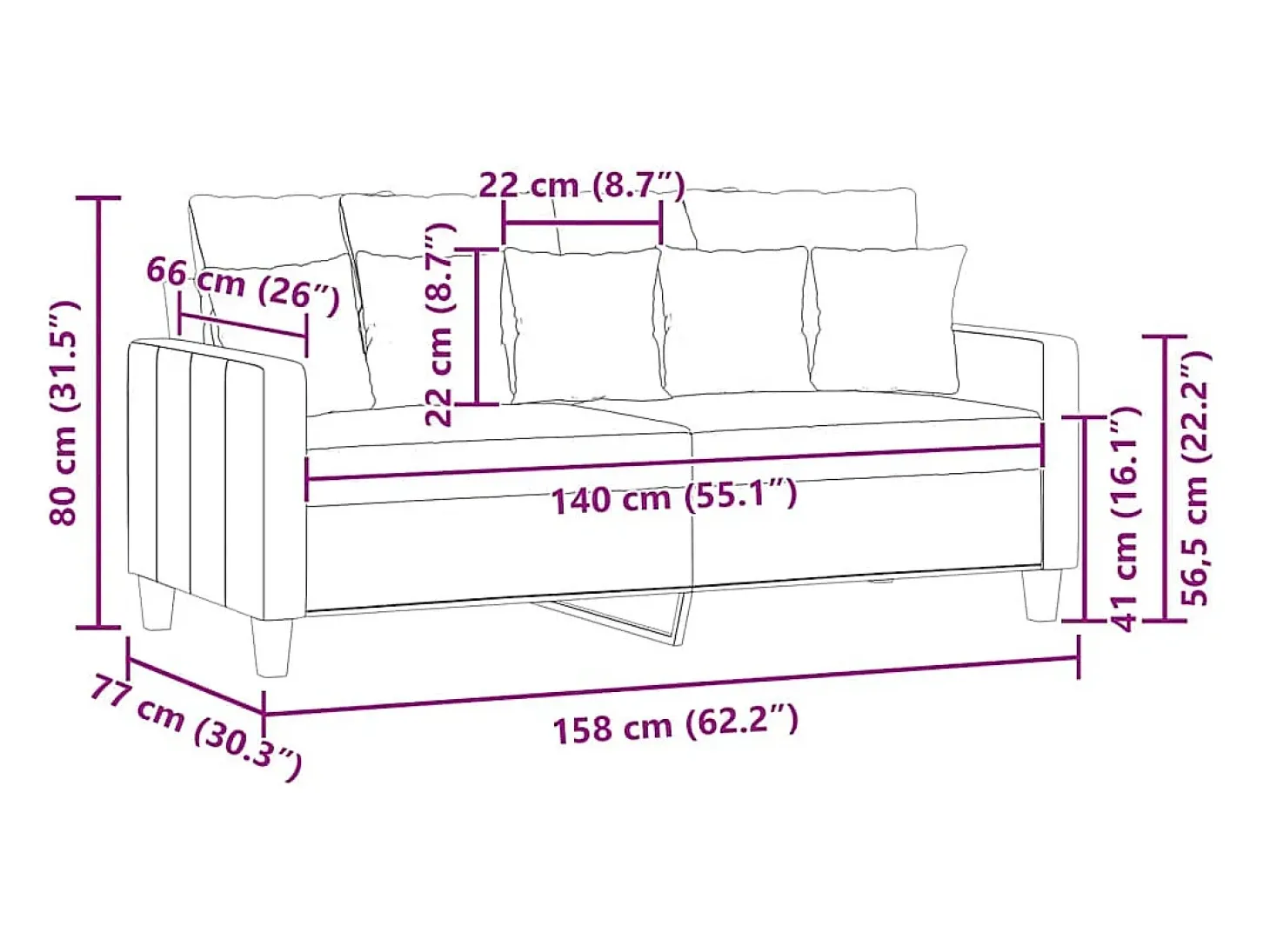 Sofá de 2 plazas de tela amarillo claro 140 cm