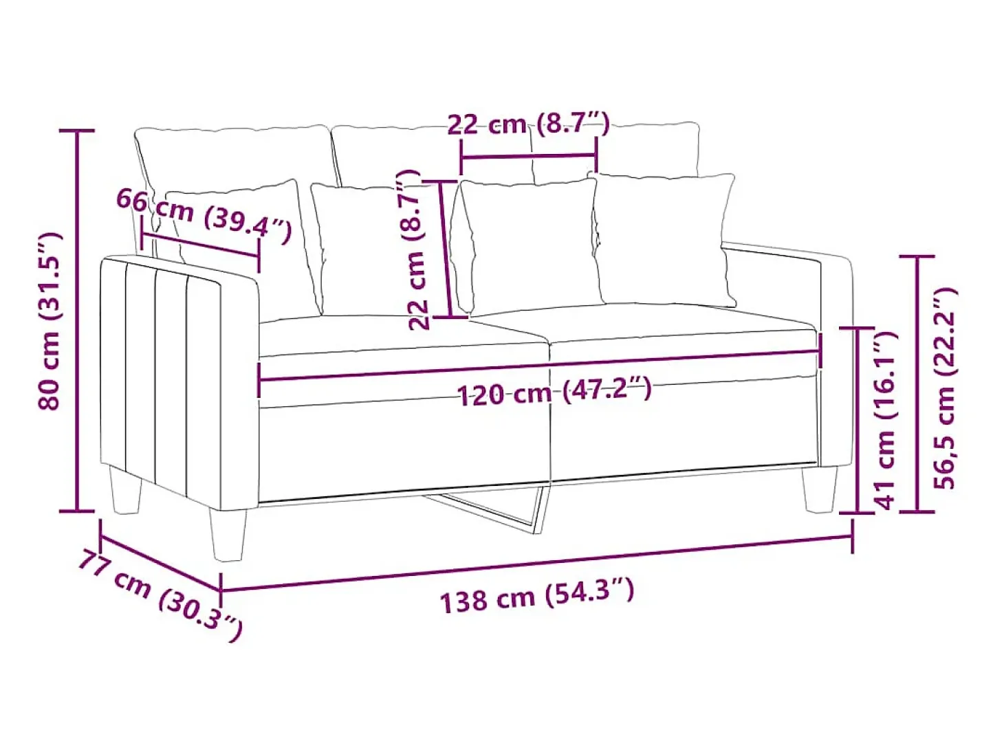 Sofá de 2 plazas de tela amarillo claro 120 cm