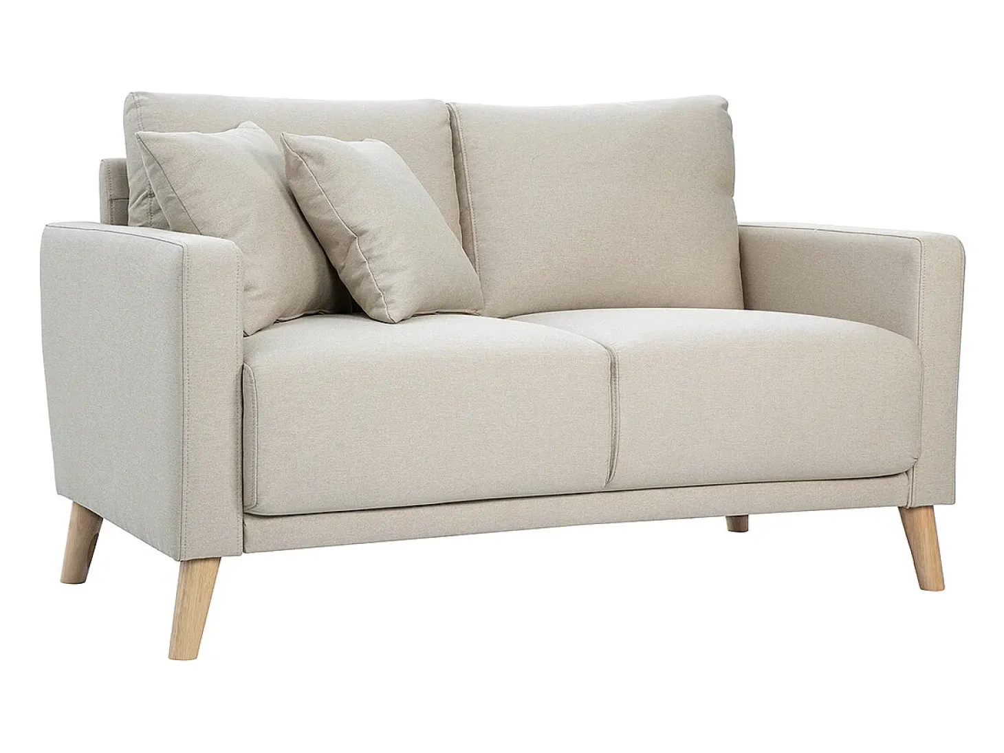 Sofá de 2 plazas de tela beige y madera clara MUNIK