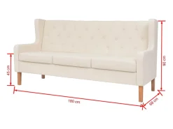 Sofá de 3 plazas de tela color blanco crema