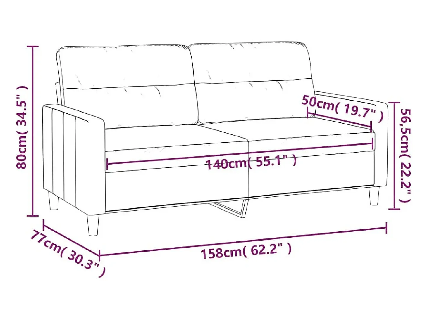 Sofá de 2 plazas de tela color crema 140 cm
