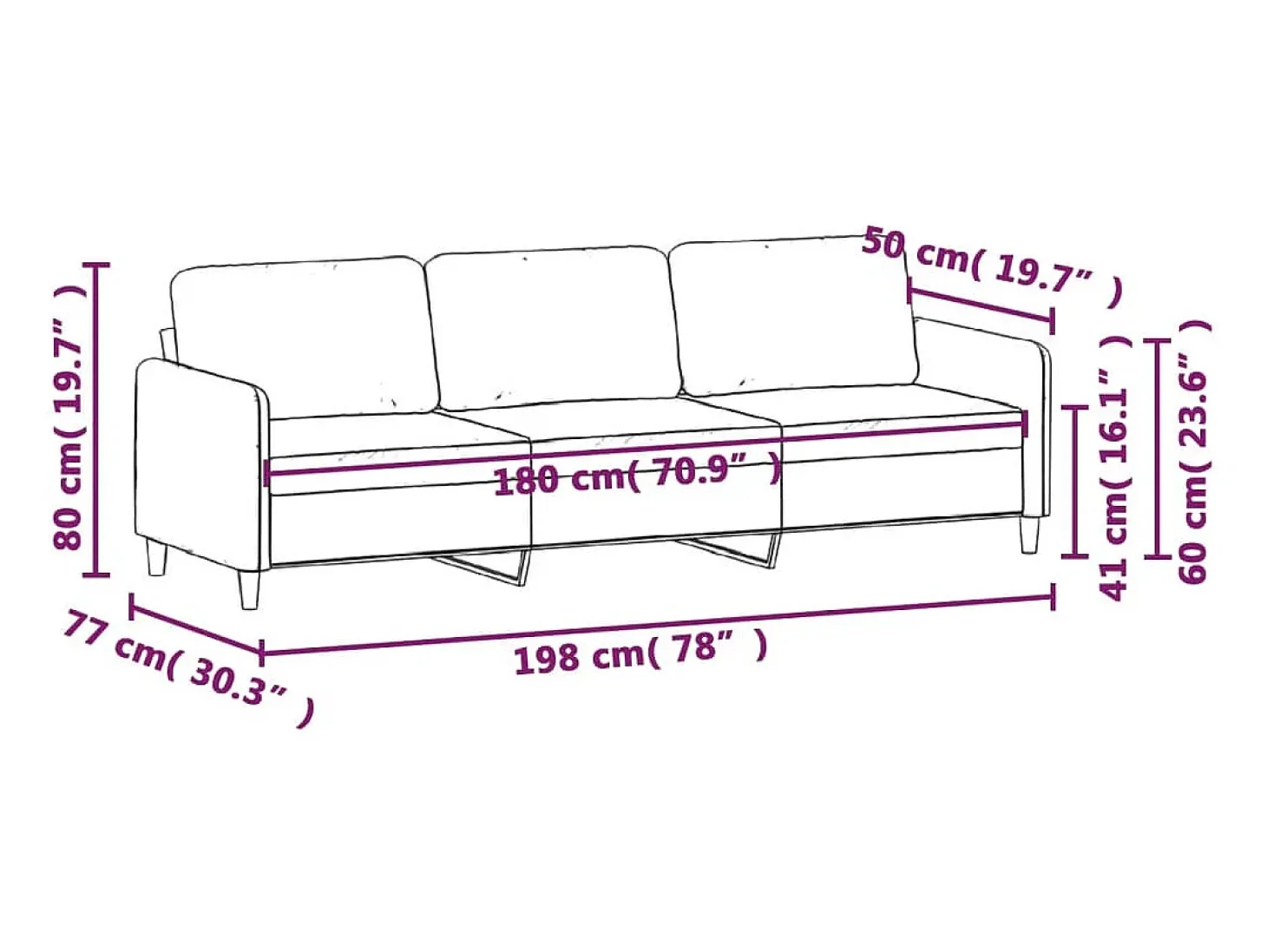 Sofá de 3 plazas de tela crema 180 cm