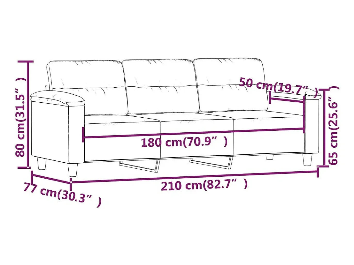 Sofá de 3 plazas de tela de microfibra beige 180 cm