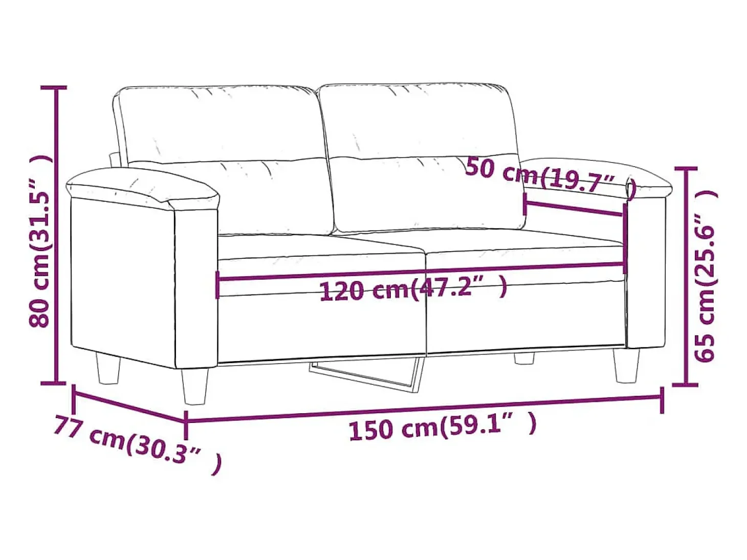 Sofá de 2 plazas de tela de microfibra negro 120 cm