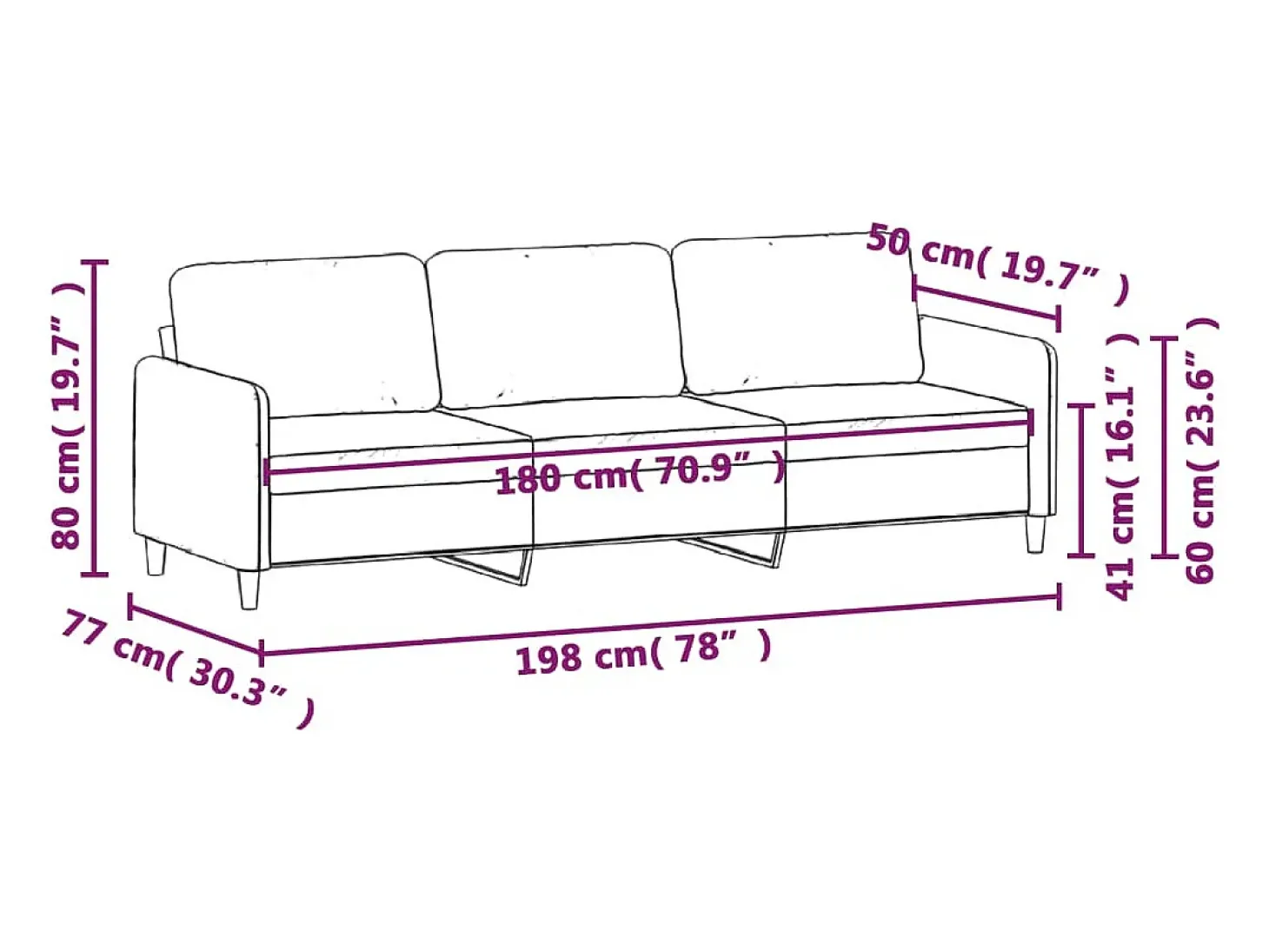 Sofá de 3 plazas de tela gris claro 180 cm