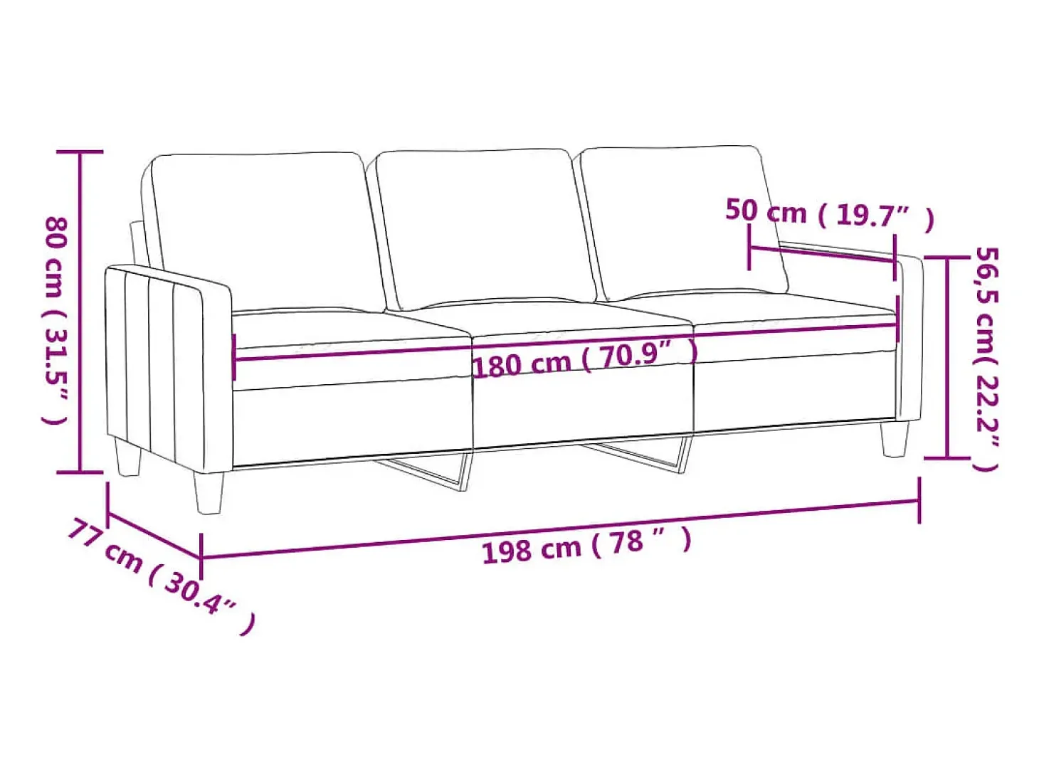 Sofá de 3 plazas de tela gris taupe 180 cm