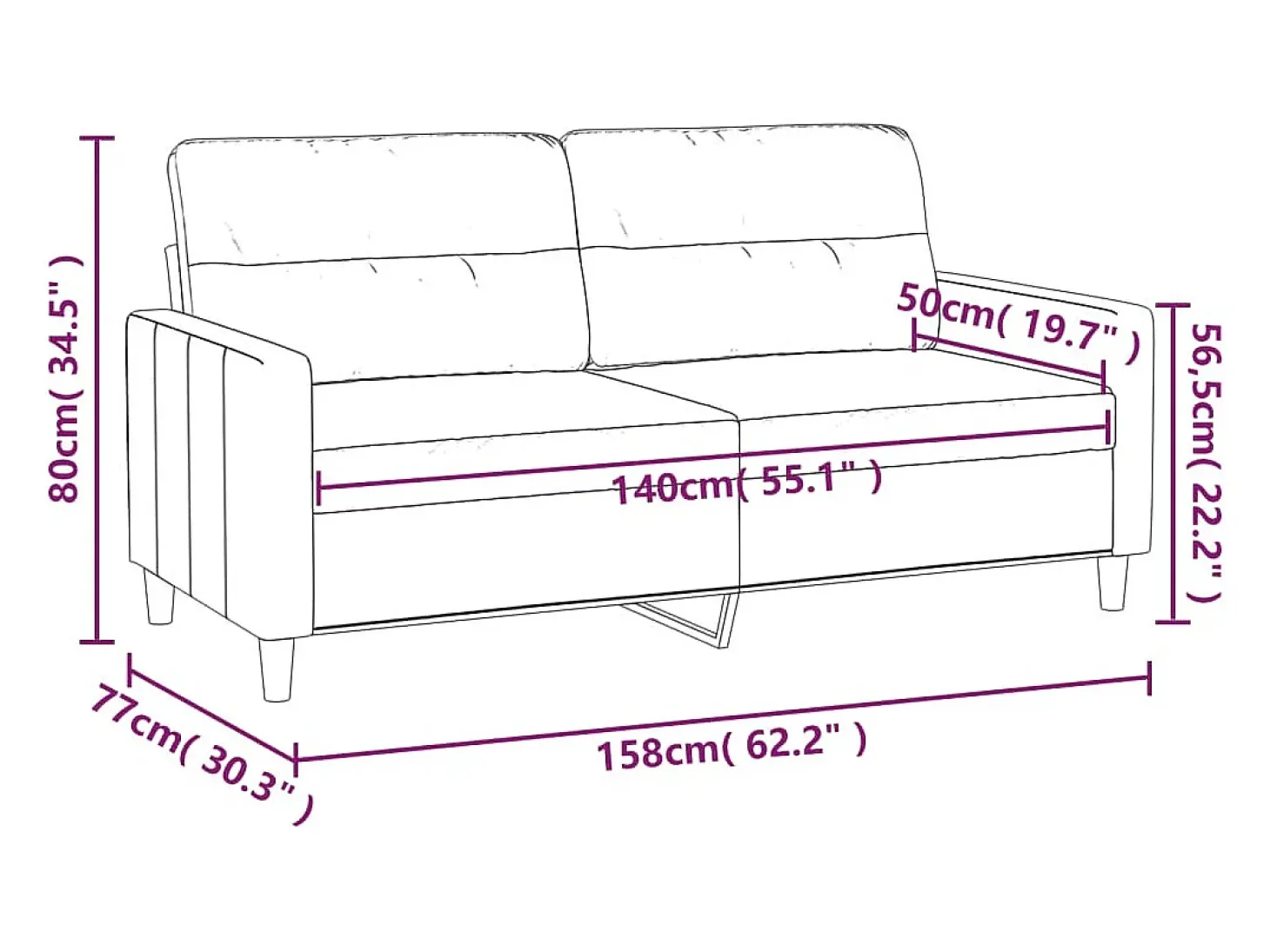 Sofá de 2 plazas de tela gris claro 140 cm