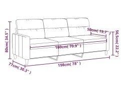 Sofá de 3 plazas de tela gris claro 180 cm