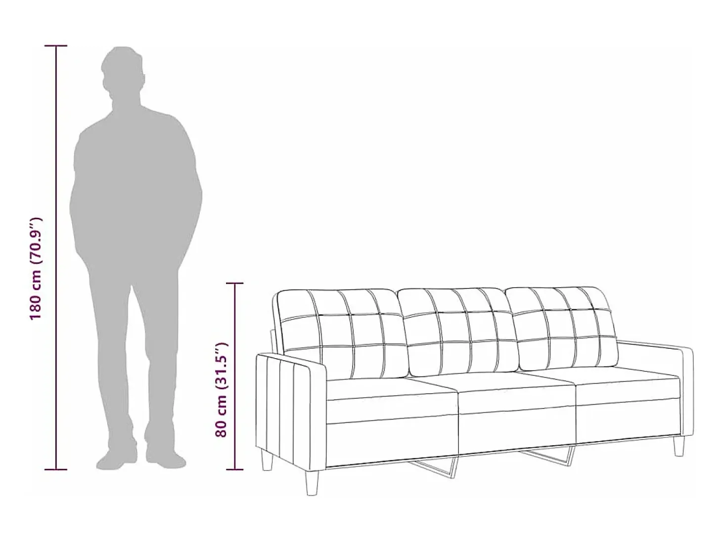 Sofá de 3 plazas de tela negro 180 cm