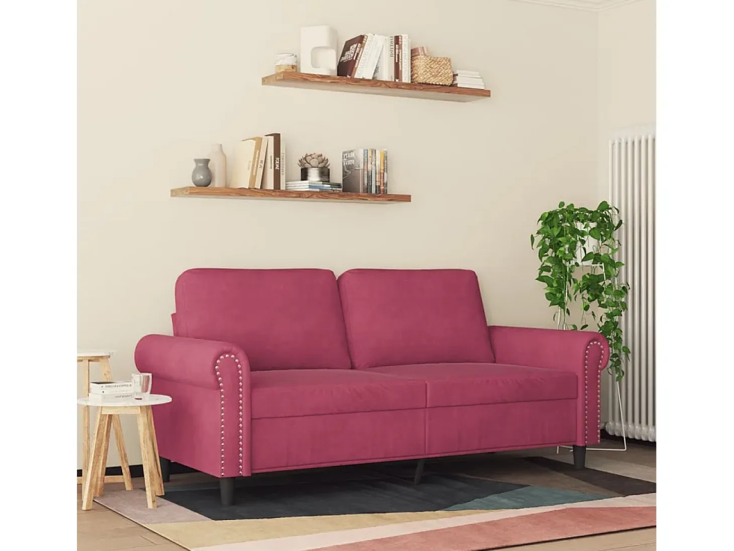 Sofá de 2 plazas de terciopelo rojo tinto 140 cm