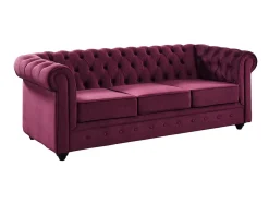 Sofá de 3 plazas de terciopelo color ciruela CHESTERFIELD