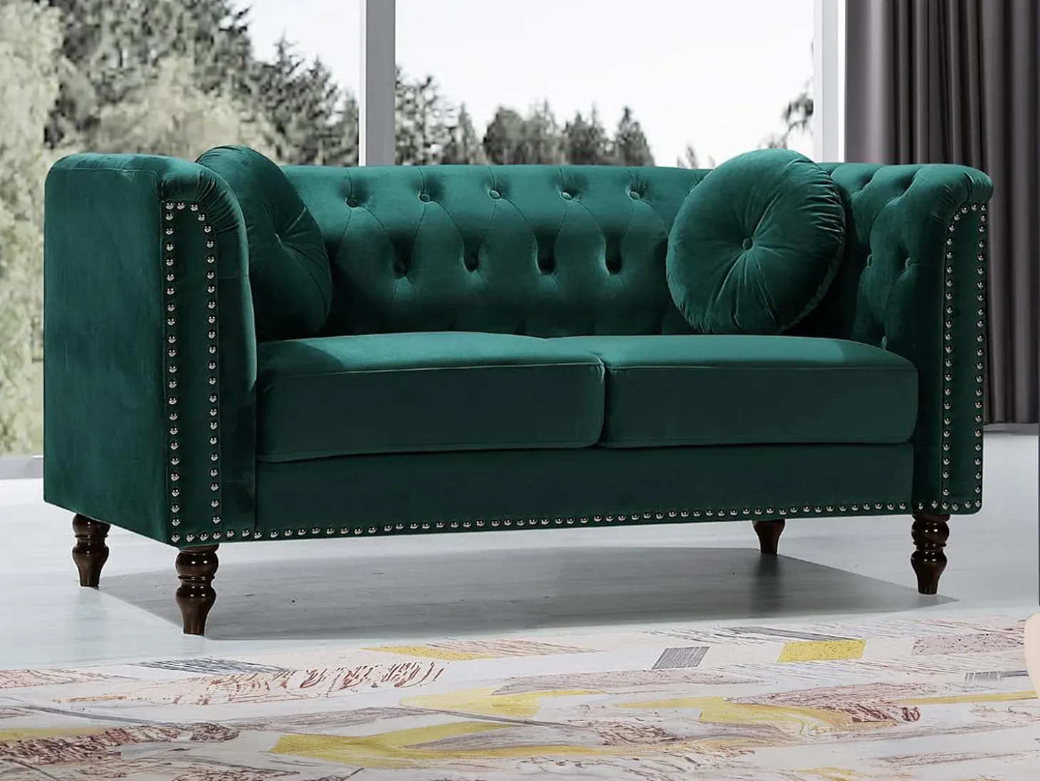 Sofá de 2 plazas de terciopelo verde esmeralda estilo charme francés TURNER