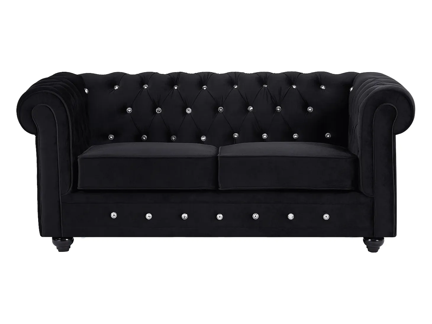 Sofá de 2 plazas de terciopelo negro con botones de efecto cristal CHESTERFIELD