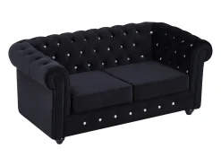 Sofá de 2 plazas de terciopelo negro con botones de efecto cristal CHESTERFIELD