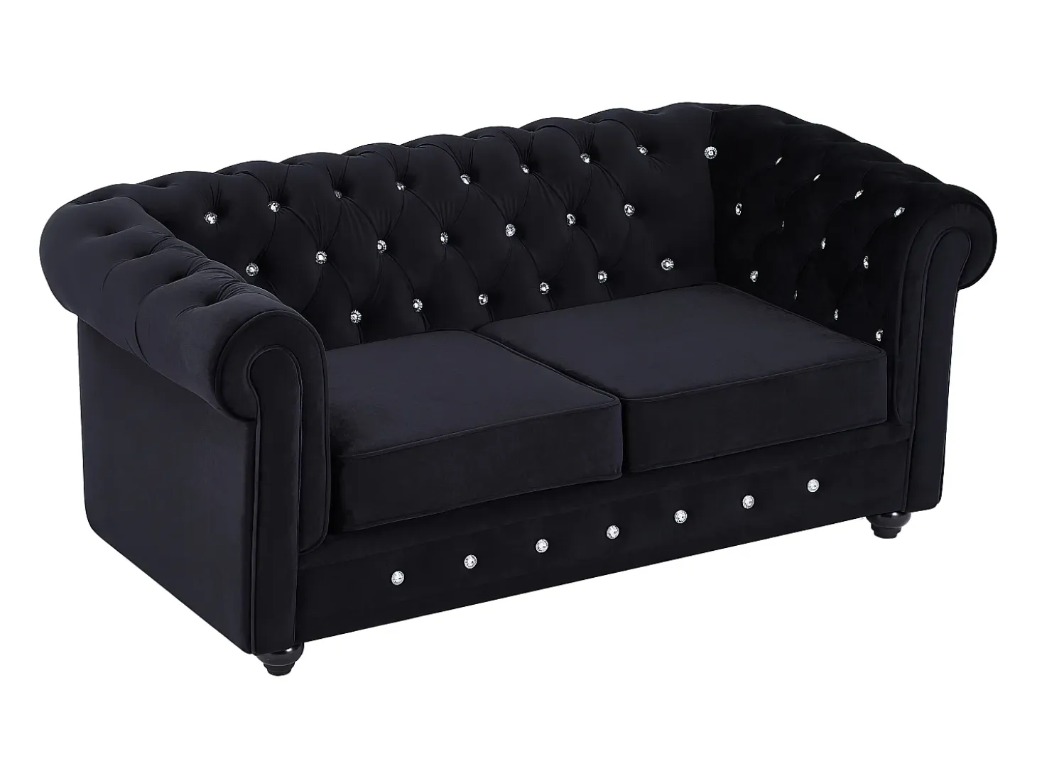 Sofá de 2 plazas de terciopelo negro con botones de efecto cristal CHESTERFIELD
