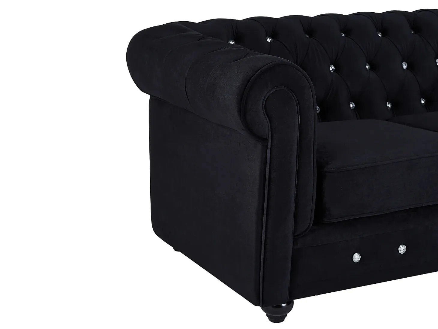 Sofá de 2 plazas de terciopelo negro con botones de efecto cristal CHESTERFIELD