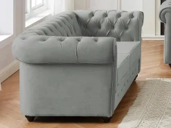 Sofá de 2 plazas de terciopelo gris claro CHESTERFIELD